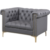Winston Chesterfield Style Club Chair in Tufted Grey Leatherette w/ Nailhead